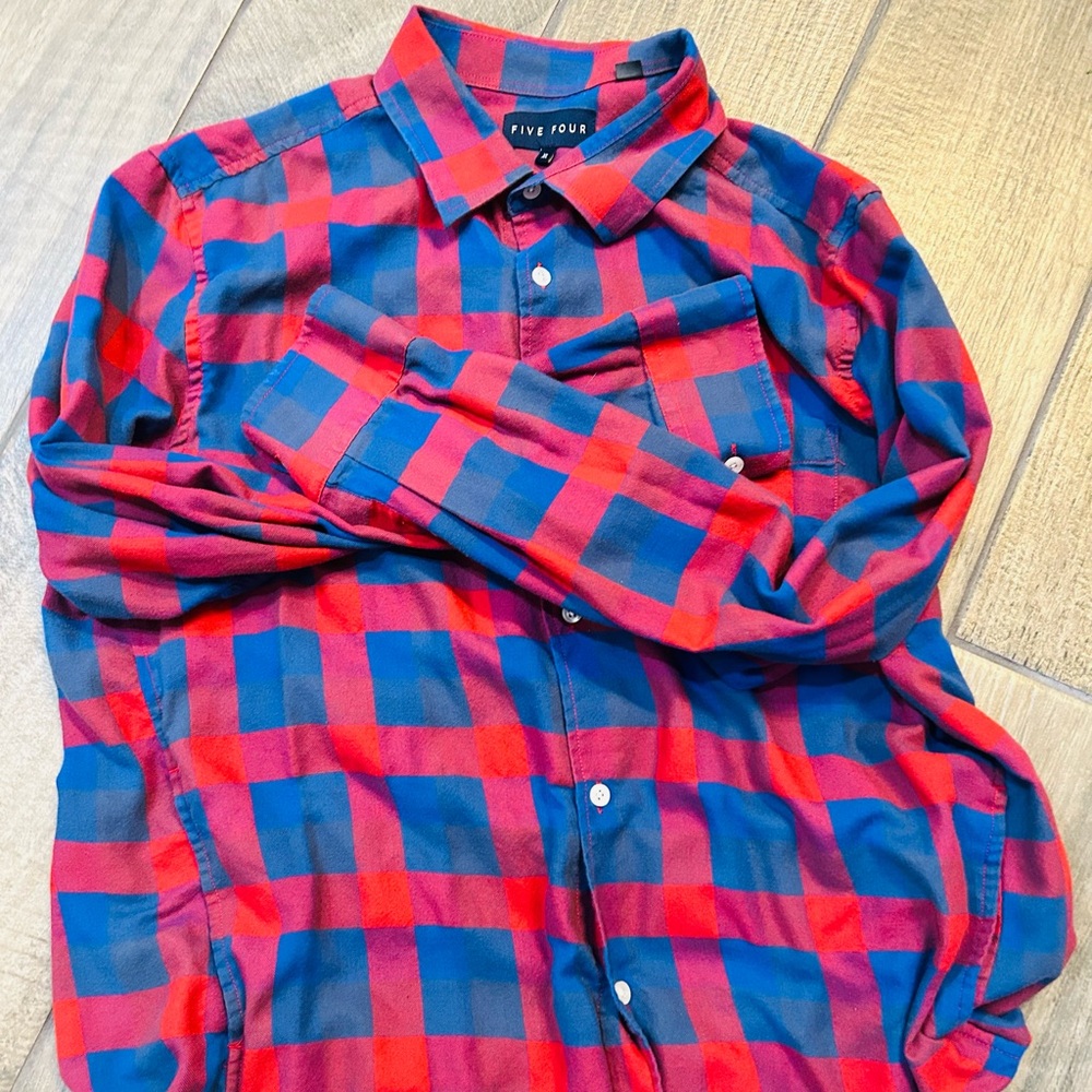 Five Four Vibrant Red and Blue Checkered Shirt